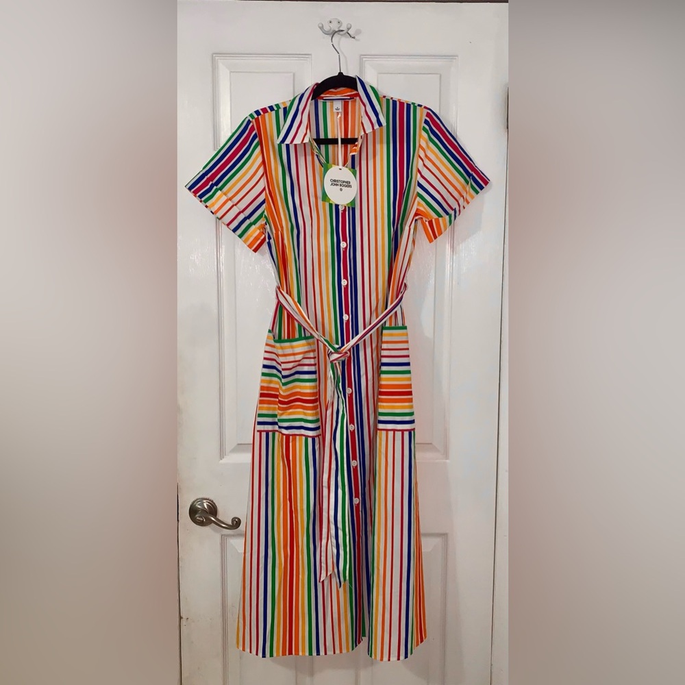 Christopher John Rogers x Target Rainbow Striped Dress, size 8 NEW WITH TAGS